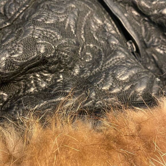 100% leather fur trimmed coat, size L - Picture 3 of 17